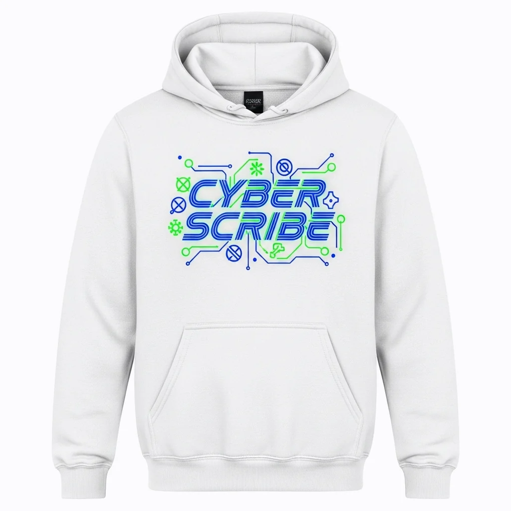Biała bluza Cyber Skrypt z futurystycznym typograficznym nadrukiem