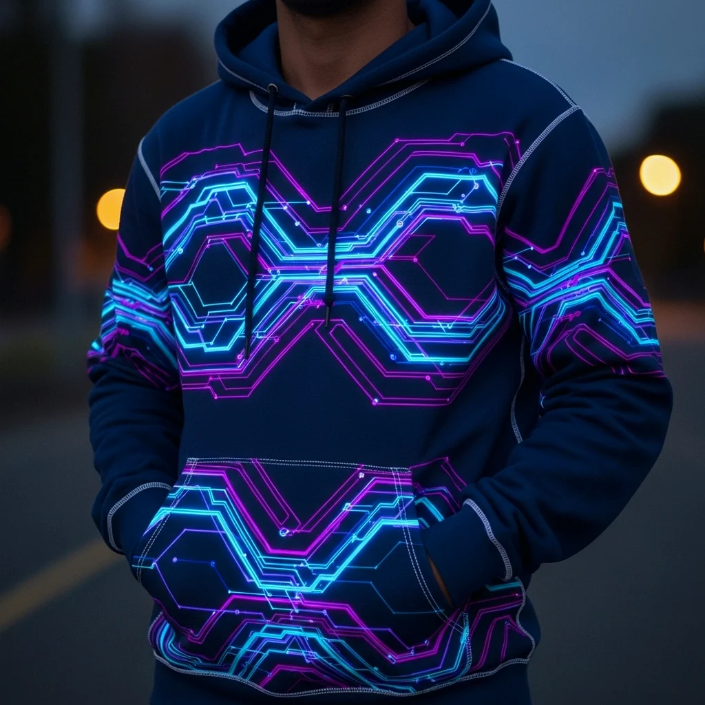Granatowa bluza Neonowy Przepływ z geometrycznym neonowym wzorem